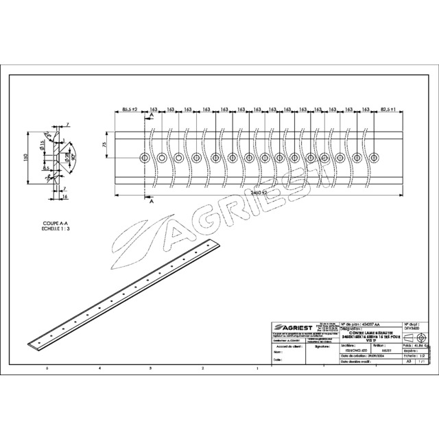 Contre Lame 150X16 LG 2450 500HB 15 TRS pour VIS TFØ14 EA 163 référence fournisseur 454237